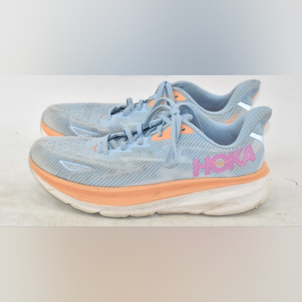 Hoka One Clifton 9 Blue Orange Running Sneakers Women 9B